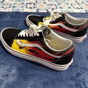 UNISEX Vans Black & Yellow Flame Athletic Shoes M 8.5, W 10.0